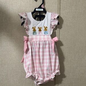 12 M Baby Girl Pink Easter Plaid Bubble